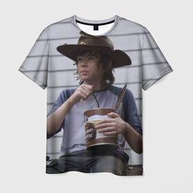 Мужская футболка 3D с принтом Карл Граймс в Екатеринбурге, 100% полиэфир | прямой крой, круглый вырез горловины, длина до линии бедер | зомби