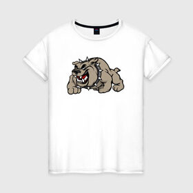 Женская футболка хлопок с принтом Бульдог в Екатеринбурге, 100% хлопок | прямой крой, круглый вырез горловины, длина до линии бедер, слегка спущенное плечо | 