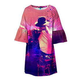 Детское платье 3D с принтом Michael Jackson в Екатеринбурге, 100% полиэстер | прямой силуэт, чуть расширенный к низу. Круглая горловина, на рукавах — воланы | Тематика изображения на принте: джексон | майкл
