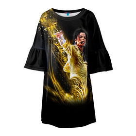 Детское платье 3D с принтом Michael Jackson в Екатеринбурге, 100% полиэстер | прямой силуэт, чуть расширенный к низу. Круглая горловина, на рукавах — воланы | майкл джексон