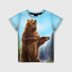 Детская футболка 3D с принтом Русский медведь в Екатеринбурге, 100% гипоаллергенный полиэфир | прямой крой, круглый вырез горловины, длина до линии бедер, чуть спущенное плечо, ткань немного тянется | Тематика изображения на принте: гитара