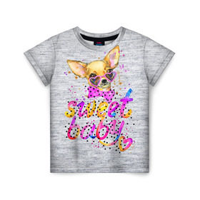 Детская футболка 3D с принтом милая Чихуахуа в Екатеринбурге, 100% гипоаллергенный полиэфир | прямой крой, круглый вырез горловины, длина до линии бедер, чуть спущенное плечо, ткань немного тянется | baby | dog | sweet | девушке | собачка | чихуахуа