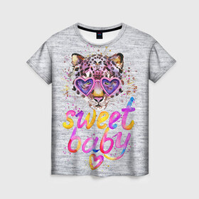 Женская футболка 3D с принтом sweet cat в Екатеринбурге, 100% полиэфир ( синтетическое хлопкоподобное полотно) | прямой крой, круглый вырез горловины, длина до линии бедер | baby | cat | ketty | sweet | девушке | киска | кошка | сладкая | тигрица