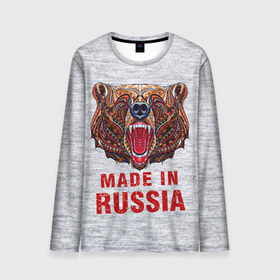 Мужской лонгслив 3D с принтом made in Russia в Екатеринбурге, 100% полиэстер | длинные рукава, круглый вырез горловины, полуприлегающий силуэт | bear | made | made in russia | russia | злой | медведь | пасть | русский | я | я русский