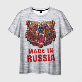 Мужская футболка 3D с принтом made in Russia в Екатеринбурге, 100% полиэфир | прямой крой, круглый вырез горловины, длина до линии бедер | bear | made | made in russia | russia | злой | медведь | пасть | русский | я | я русский