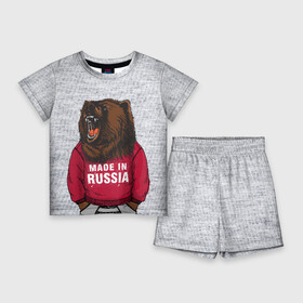 Детский костюм с шортами 3D с принтом made in Russia в Екатеринбурге,  |  | bear | made | made in russia | russia | злой | медведь | пасть | русский | я | я русский