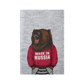 Обложка для паспорта матовая кожа с принтом made in Russia в Екатеринбурге, натуральная матовая кожа | размер 19,3 х 13,7 см; прозрачные пластиковые крепления | bear | made | made in russia | russia | злой | медведь | пасть | русский | я | я русский