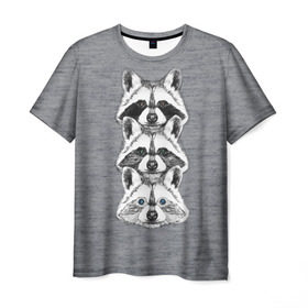 Мужская футболка 3D с принтом Еноты в Екатеринбурге, 100% полиэфир | прямой крой, круглый вырез горловины, длина до линии бедер | Тематика изображения на принте: енот