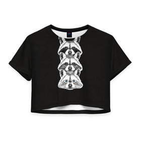 Женская футболка 3D укороченная с принтом Еноты в Екатеринбурге, 100% полиэстер | круглая горловина, длина футболки до линии талии, рукава с отворотами | енот