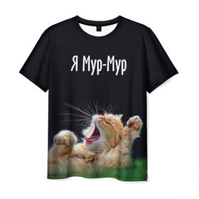 Мужская футболка 3D с принтом Мур мур в Екатеринбурге, 100% полиэфир | прямой крой, круглый вырез горловины, длина до линии бедер | киса | кот | котики | кошка | мур | мурмур | прикольные | смешной котик | ямурмур