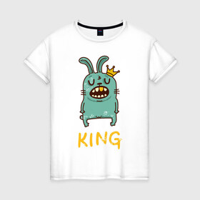 Женская футболка хлопок с принтом King в Екатеринбурге, 100% хлопок | прямой крой, круглый вырез горловины, длина до линии бедер, слегка спущенное плечо | king | заяц | клуб | король | кролик | мажор | тусовка