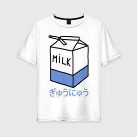 Женская футболка хлопок Oversize с принтом milk в Екатеринбурге, 100% хлопок | свободный крой, круглый ворот, спущенный рукав, длина до линии бедер
 | milk | milkman | moloko | коробка | молоко | напиток | тетрапак