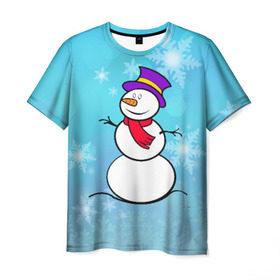 Мужская футболка 3D с принтом Снеговик в Екатеринбурге, 100% полиэфир | прямой крой, круглый вырез горловины, длина до линии бедер | новый год | снеговик