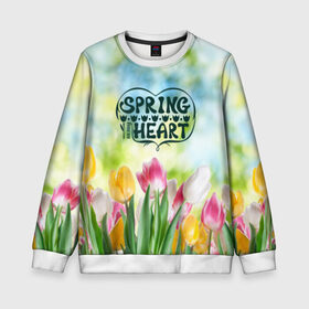 Детский свитшот 3D с принтом Весна в моем сердце в Екатеринбурге, 100% полиэстер | свободная посадка, прямой крой, мягкая тканевая резинка на рукавах и понизу свитшота | heart | весенний макет с тюльпанами поднимет настроение вам и окружающимspring | весна | сердце | тюльпан | цветы