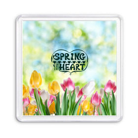 Магнит 55*55 с принтом Весна в моем сердце в Екатеринбурге, Пластик | Размер: 65*65 мм; Размер печати: 55*55 мм | heart | весенний макет с тюльпанами поднимет настроение вам и окружающимspring | весна | сердце | тюльпан | цветы