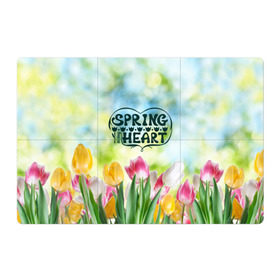 Магнитный плакат 3Х2 с принтом Весна в моем сердце в Екатеринбурге, Полимерный материал с магнитным слоем | 6 деталей размером 9*9 см | Тематика изображения на принте: heart | весенний макет с тюльпанами поднимет настроение вам и окружающимspring | весна | сердце | тюльпан | цветы