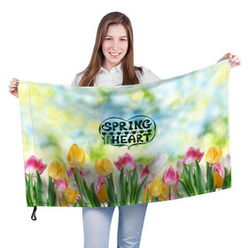 Флаг 3D с принтом Весна в моем сердце в Екатеринбурге, 100% полиэстер | плотность ткани — 95 г/м2, размер — 67 х 109 см. Принт наносится с одной стороны | heart | весенний макет с тюльпанами поднимет настроение вам и окружающимspring | весна | сердце | тюльпан | цветы