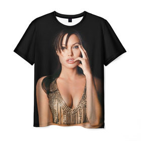 Мужская футболка 3D с принтом Анжелина Джоли в Екатеринбурге, 100% полиэфир | прямой крой, круглый вырез горловины, длина до линии бедер | Тематика изображения на принте: angelina jolie | американская актриса | анжелина джоли | режиссёр | фотомодель | ценарист