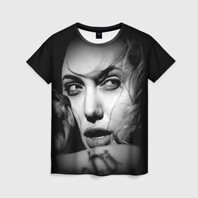 Женская футболка 3D с принтом Анжелина Джоли в Екатеринбурге, 100% полиэфир ( синтетическое хлопкоподобное полотно) | прямой крой, круглый вырез горловины, длина до линии бедер | angelina jolie | американская актриса | анжелина джоли | режиссёр | фотомодель | ценарист