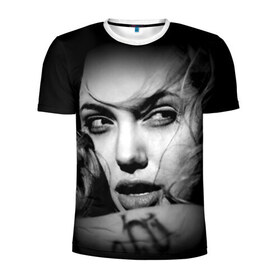 Мужская футболка 3D спортивная с принтом Анжелина Джоли в Екатеринбурге, 100% полиэстер с улучшенными характеристиками | приталенный силуэт, круглая горловина, широкие плечи, сужается к линии бедра | angelina jolie | американская актриса | анжелина джоли | режиссёр | фотомодель | ценарист