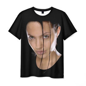 Мужская футболка 3D с принтом Анжелина Джоли в Екатеринбурге, 100% полиэфир | прямой крой, круглый вырез горловины, длина до линии бедер | Тематика изображения на принте: angelina jolie | американская актриса | анжелина джоли | режиссёр | фотомодель | ценарист