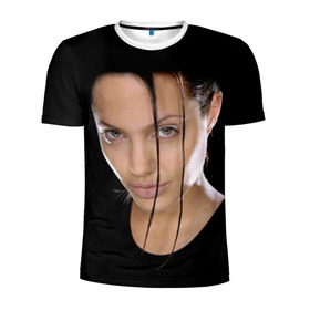 Мужская футболка 3D спортивная с принтом Анжелина Джоли в Екатеринбурге, 100% полиэстер с улучшенными характеристиками | приталенный силуэт, круглая горловина, широкие плечи, сужается к линии бедра | Тематика изображения на принте: angelina jolie | американская актриса | анжелина джоли | режиссёр | фотомодель | ценарист