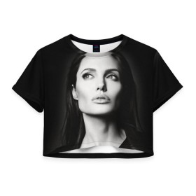 Женская футболка 3D укороченная с принтом Анжелина Джоли в Екатеринбурге, 100% полиэстер | круглая горловина, длина футболки до линии талии, рукава с отворотами | angelina jolie | американская актриса | анжелина джоли | режиссёр | фотомодель | ценарист