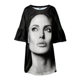 Детское платье 3D с принтом Анжелина Джоли в Екатеринбурге, 100% полиэстер | прямой силуэт, чуть расширенный к низу. Круглая горловина, на рукавах — воланы | angelina jolie | американская актриса | анжелина джоли | режиссёр | фотомодель | ценарист