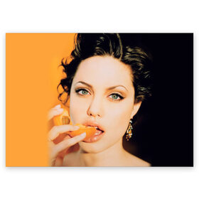 Поздравительная открытка с принтом Анжелина Джоли в Екатеринбурге, 100% бумага | плотность бумаги 280 г/м2, матовая, на обратной стороне линовка и место для марки
 | angelina jolie | американская актриса | анжелина джоли | режиссёр | фотомодель | ценарист
