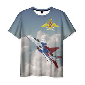 Мужская футболка 3D с принтом Самолёт в Екатеринбурге, 100% полиэфир | прямой крой, круглый вырез горловины, длина до линии бедер | авиация | ввс | ввс россии | небо | самолёт