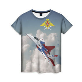 Женская футболка 3D с принтом Самолёт в Екатеринбурге, 100% полиэфир ( синтетическое хлопкоподобное полотно) | прямой крой, круглый вырез горловины, длина до линии бедер | авиация | ввс | ввс россии | небо | самолёт