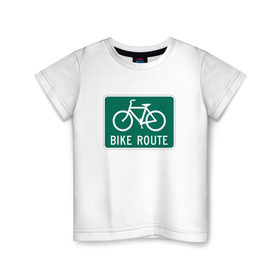 Детская футболка хлопок с принтом Дорога для велосипедистов в Екатеринбурге, 100% хлопок | круглый вырез горловины, полуприлегающий силуэт, длина до линии бедер | велосипед | дорожный велосипедный знак знак | спорт | экстрим