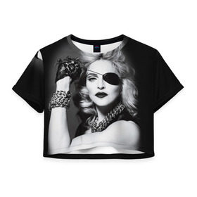 Женская футболка 3D укороченная с принтом Мадонна в Екатеринбурге, 100% полиэстер | круглая горловина, длина футболки до линии талии, рукава с отворотами | madonna louise ciccone | автор песен | актриса | американская певица | мадонна луиза чикконе | писательница | продюсер | танцовщица