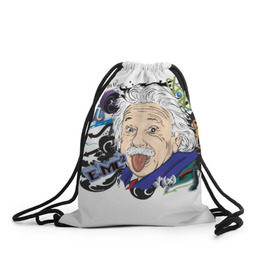 Рюкзак-мешок 3D с принтом Einstein в Екатеринбурге, 100% полиэстер | плотность ткани — 200 г/м2, размер — 35 х 45 см; лямки — толстые шнурки, застежка на шнуровке, без карманов и подкладки | Тематика изображения на принте: einstein | emc2 | наука | теория | физика | эйнштейн
