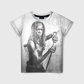 Детская футболка 3D с принтом Мишонн в Екатеринбурге, 100% гипоаллергенный полиэфир | прямой крой, круглый вырез горловины, длина до линии бедер, чуть спущенное плечо, ткань немного тянется | the walking dead | кино | мертвецы | ужасы | ходячие