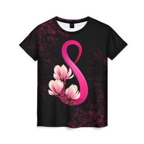 Женская футболка 3D с принтом 8 марта в Екатеринбурге, 100% полиэфир ( синтетическое хлопкоподобное полотно) | прямой крой, круглый вырез горловины, длина до линии бедер | 8 марта | женский | международный | подарок | цветы