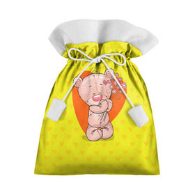 Подарочный 3D мешок с принтом Мишка с цветочками в Екатеринбурге, 100% полиэстер | Размер: 29*39 см | 8марта | весна | девушкам | милый | мишка | подарок | цветок