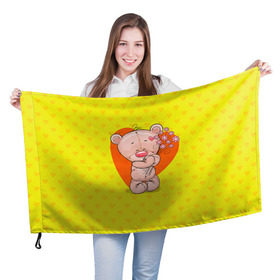 Флаг 3D с принтом Мишка с цветочками в Екатеринбурге, 100% полиэстер | плотность ткани — 95 г/м2, размер — 67 х 109 см. Принт наносится с одной стороны | 8марта | весна | девушкам | милый | мишка | подарок | цветок