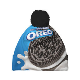 Шапка 3D c помпоном с принтом Oreo в Екатеринбурге, 100% полиэстер | универсальный размер, печать по всей поверхности изделия | oreo | орео | печенье | сладости