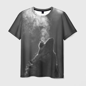 Мужская футболка 3D с принтом Воющий волк в Екатеринбурге, 100% полиэфир | прямой крой, круглый вырез горловины, длина до линии бедер | animal