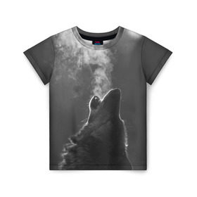 Детская футболка 3D с принтом Воющий волк в Екатеринбурге, 100% гипоаллергенный полиэфир | прямой крой, круглый вырез горловины, длина до линии бедер, чуть спущенное плечо, ткань немного тянется | Тематика изображения на принте: animal