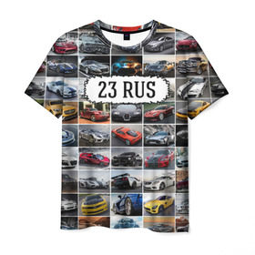Мужская футболка 3D с принтом Крутые тачки (23 RUS) в Екатеринбурге, 100% полиэфир | прямой крой, круглый вырез горловины, длина до линии бедер | 123 | 23 rus | 93 | блатной номер | госномер | дорогие машины | краснодарский край | крутые тачки | лучшие авто | спортивные автомобили | спорткары