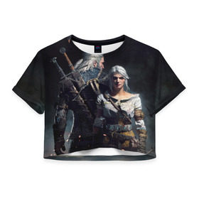 Женская футболка 3D укороченная с принтом Geralt and Ciri в Екатеринбурге, 100% полиэстер | круглая горловина, длина футболки до линии талии, рукава с отворотами | ciri | gerald | roach | wild hunt | witcher | ведьмак | ведьмы | геральд | дикая охота | йен | йеннифер | плотва | цири
