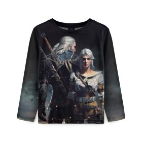 Детский лонгслив 3D с принтом Geralt and Ciri в Екатеринбурге, 100% полиэстер | длинные рукава, круглый вырез горловины, полуприлегающий силуэт
 | ciri | gerald | roach | wild hunt | witcher | ведьмак | ведьмы | геральд | дикая охота | йен | йеннифер | плотва | цири