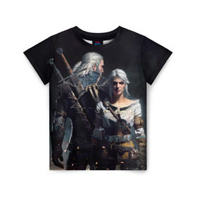 Детская футболка 3D с принтом Geralt and Ciri в Екатеринбурге, 100% гипоаллергенный полиэфир | прямой крой, круглый вырез горловины, длина до линии бедер, чуть спущенное плечо, ткань немного тянется | ciri | gerald | roach | wild hunt | witcher | ведьмак | ведьмы | геральд | дикая охота | йен | йеннифер | плотва | цири