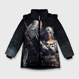 Зимняя куртка для девочек 3D с принтом Geralt and Ciri в Екатеринбурге, ткань верха — 100% полиэстер; подклад — 100% полиэстер, утеплитель — 100% полиэстер. | длина ниже бедра, удлиненная спинка, воротник стойка и отстегивающийся капюшон. Есть боковые карманы с листочкой на кнопках, утяжки по низу изделия и внутренний карман на молнии. 

Предусмотрены светоотражающий принт на спинке, радужный светоотражающий элемент на пуллере молнии и на резинке для утяжки. | ciri | gerald | roach | wild hunt | witcher | ведьмак | ведьмы | геральд | дикая охота | йен | йеннифер | плотва | цири