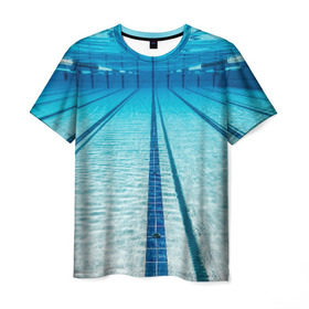 Мужская футболка 3D с принтом Бассейн в Екатеринбурге, 100% полиэфир | прямой крой, круглый вырез горловины, длина до линии бедер | плавание | спорт