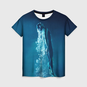 Женская футболка 3D с принтом Под водой в Екатеринбурге, 100% полиэфир ( синтетическое хлопкоподобное полотно) | прямой крой, круглый вырез горловины, длина до линии бедер | плавание | спорт