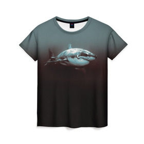 Женская футболка 3D с принтом Акула в Екатеринбурге, 100% полиэфир ( синтетическое хлопкоподобное полотно) | прямой крой, круглый вырез горловины, длина до линии бедер | акула | море | хищник