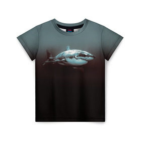 Детская футболка 3D с принтом Акула в Екатеринбурге, 100% гипоаллергенный полиэфир | прямой крой, круглый вырез горловины, длина до линии бедер, чуть спущенное плечо, ткань немного тянется | акула | море | хищник